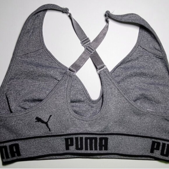 Puma Womens Gray Athletic Exercise Sports Bra Size Medium - Picture 2 of 9